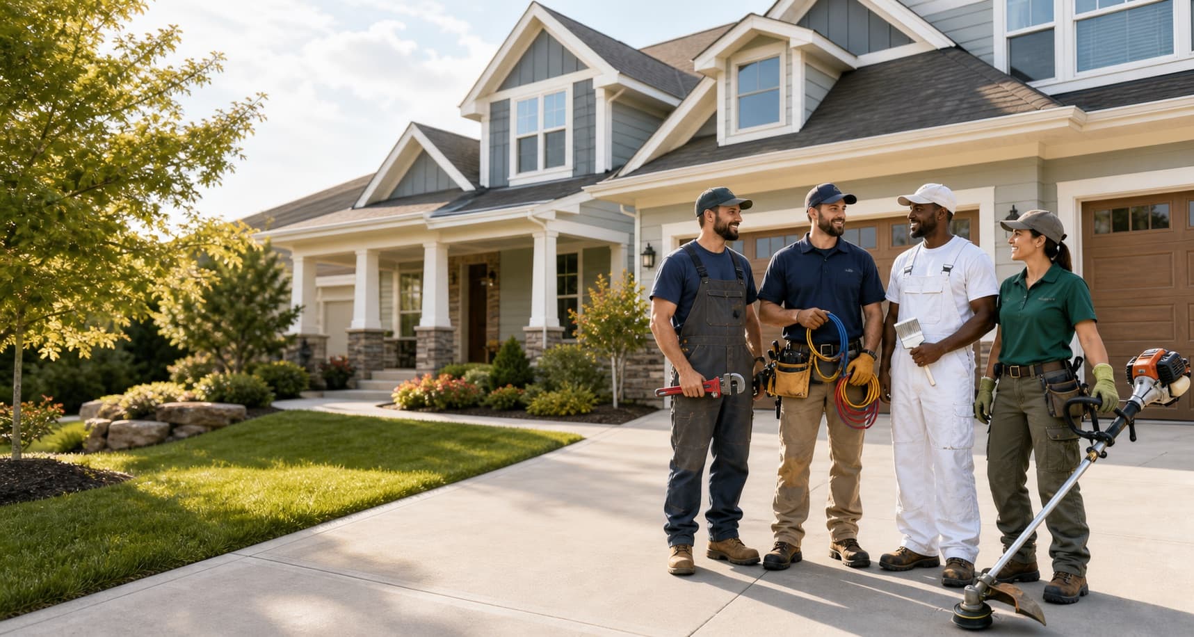 Modern home exterior with local home-service professionals